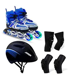 Jaspo Sparkle Intact Adjustable Inline Skates Combo with Front Light up Wheels Medium - Blue