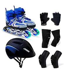 Jaspo Sparkle Pro Adjustable Inline Skates Combo with Front Light up Wheels Medium - Blue