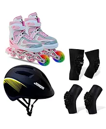 Jaspo Sparkle Intact Adjustable Inline Skates Combo with Front Light up Wheels Small - Pink