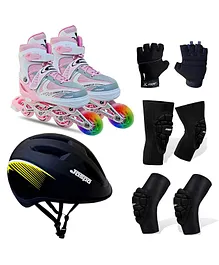 Jaspo Sparkle Pro Adjustable Inline Skates Combo with Front Light up Wheels Small - Pink