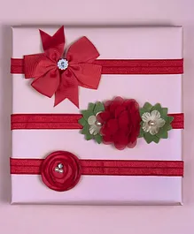 Arendelle Set Of 3 Flowers & Bow Detailed Headbands - Red
