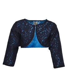 A Little Fable Peacock Full Sleeves Floral Lace Shrug - Navy Blue