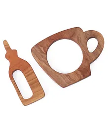 Woods for Dudes Neem Sipper & Cup Shaped Wood Teether Pack of 2 - Brown