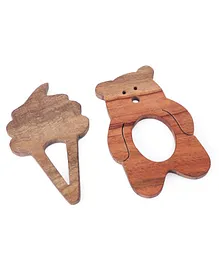 Woods for Dudes Bear & Cone Shaped Neem Wood Teether Pack of 2 - Brown