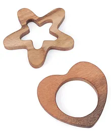 Woods for Dudes Star & Heart Shaped Neem Wood Teether Pack of 2 - Brown