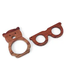 Woods for Dudes Wooden Teether Goggle And Teddy Shape Pack of 2 - Brown