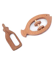 Woods for Dudes Wooden Circular Rattle With Teether Pack of 2 - Brown
