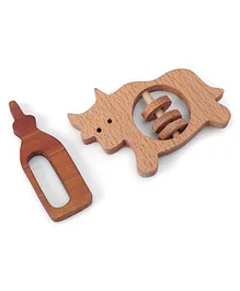 Woods for Dudes Wooden Circular Rattle With Teether Pack of 2 - Brown