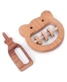 Woods for Dudes Wood Circular Rattle With Teether Pack of 2 - Brown