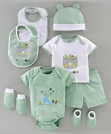 My Milestones Cotton Printed Baby Clothing Gift Set Set of 8 - Green 