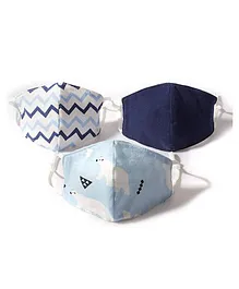 Elementary 100% Cotton Muslin Reusable Face Protection Masks - Pack of 3 (Assorted Designs)