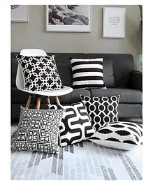 Elementary Premium Cotton Geometric Theme Cushion Covers Pack of 6 - Black