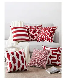 Elementary Plush Cotton Abstract Cushion Covers Pack of 6 - Wine/ Maroon