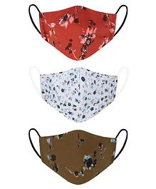 VEA Kids 5 Layered Filtration Face Mask Floral Print Pack of 3 - White Blue Red