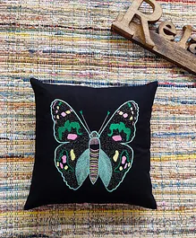Rockfort Creation Butterfly Embroidery Cushion Cover - Navy