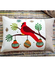 Rockfort Creation Bird Embroidery Cushion Cover - White