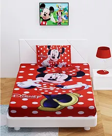 Fun Homes Single Bedsheet with Pillow Cover Minnie Mouse Print - Red