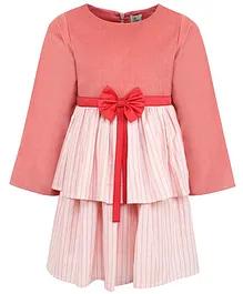 A Little Fable Full Sleeves Bow Embellished Dress - Peach