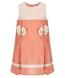 A Little Fable Sleeveless Bow Lace Embellished Dress - Peach