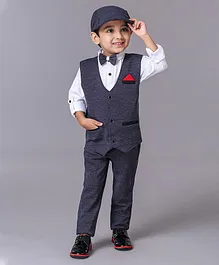 Robo Fry Full Sleeves Party Suit with Bow and Cap - Dark Navy