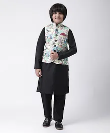 HANGUP Full Sleeves Kurta With Pajama & Jungle Print Waistcoat - Multi Color