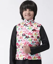 HANGUP Elephant Printed Nehru Sleeveless Jacket - Pink