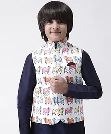 HANGUP Sleeveless Animal Printed Nehru Jacket - White