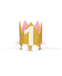 Funcart 1st Birthday Medium Size Glitter Crown Cap - Golden