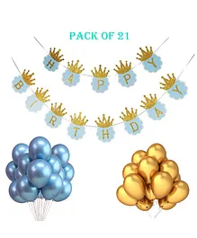 Funcart Happy Birthday Decor Kit Blue Golden - Pack of 21