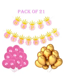 Funcart Happy Birthday Decor Kit Pink Golden - Pack of 21