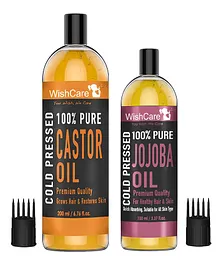 WishCare Premium Cold Pressed Castor Oil with Jojoba Oil - 200 & 100 ml