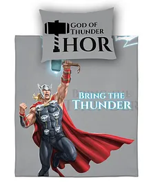 Marvel Avengers Single Cotton Bedsheet With 1 Pillow Cover Thor Print - Grey