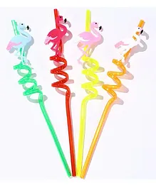 FunBlast Flamingo Spiral Drinking Straw - Pack of 4 ( Color May Vary)