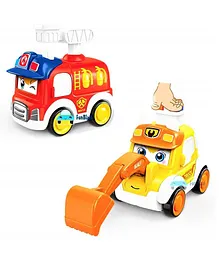 FunBlast Cartoon Press and Go Truck & Fire Engine Toy for Kids -2 Unit - Multicolor