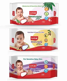 LuvLap Paraben Free Baby Wipes Combo Pack of 3 - 72 Pieces