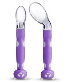 Luvlap Joy Star Baby Self Feeding Spoon Set, Soft Silicone Tip, Bpa Free, 2 Pcs, Magenta | White