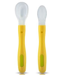 Luvlap Fun Club Baby Silicone Spoon Set, Bpa Free, Fda Approved, 2 Pcs, Green And Yellow - 23.4 Cm