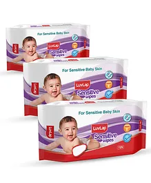 LuvLap Baby  Fragrance Free Sensitive Wipes Pack of 3 - 72 Pieces