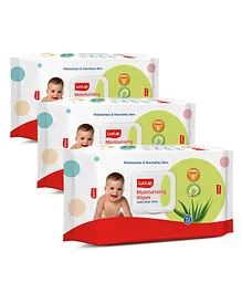 LuvLap Baby Moisturising Wipes with Aloe Vera & Chamomile Pack of 3 - 72 Pieces Each