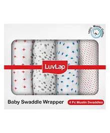 Luv Lap 100% Cotton Muslin Swaddles Pack Of 4 - Multicolor