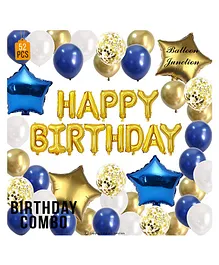 Balloon Junction Premium Birthday Decoration Kit Blue & Gold Balloons - Pack of 52