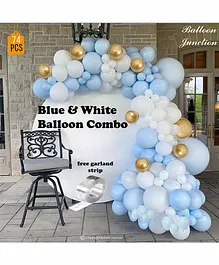 Balloon Junction Birthday Decoration Latex Balloons Blue White Gold - Pack of 74 