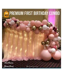 Balloon Junction Birthday Decoration Kit Pink , White & Chrome Gold Balloons  - Pack of 54