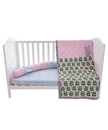 Wild Child Baby Crib Sheet and Quilt with Cushion Combo Fur Ball Theme - Pink