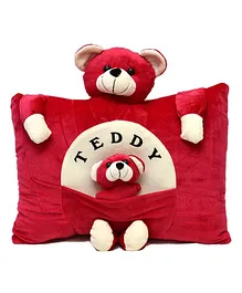 Frantic Teddy Face Plush Kid's Pillow - Red