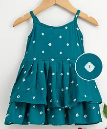 JAV Creations Bandhani Sleeveless Flare Dress- Blue