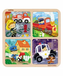 Webby 4 in 1 Our Helpers  Wooden Puzzle Multicolor - 36 Pieces