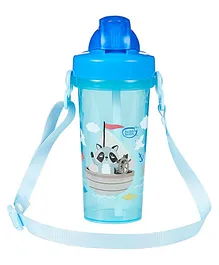 Buddsbuddy BPA Free Anti Spill Design Soft Straw Sipper With Adjustable Strap Fox Print Blue - 350 ml