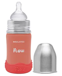 Dr.Flow Omega+ Insulated ThermoSteel Baby Feeding Bottle with Anti-skid Bumper & Silicone Closing Disc DF9012 Orange - 180 ml