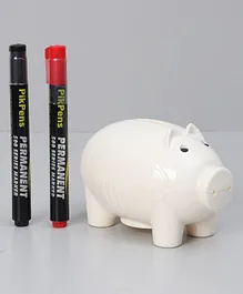 Buddyz Paint-it-yourself Piggy Bank with Markers - White